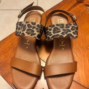 Italian Shoemakers Brown Sandals with Leopard Ankle Strap